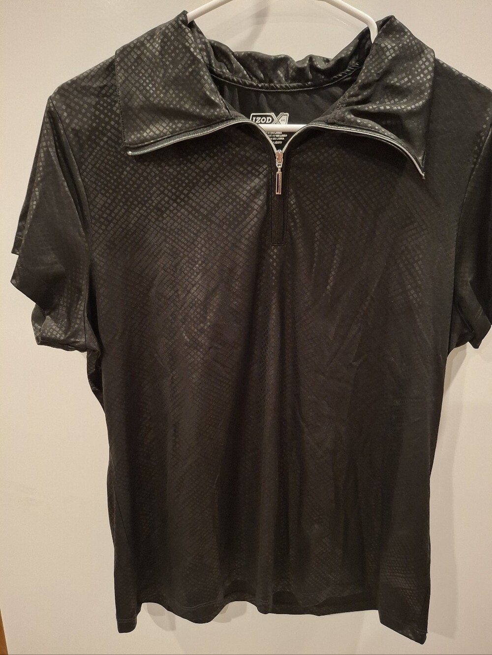 Izod Black Short-Sleeve Quarter-Zip Polo with Subtle Texture